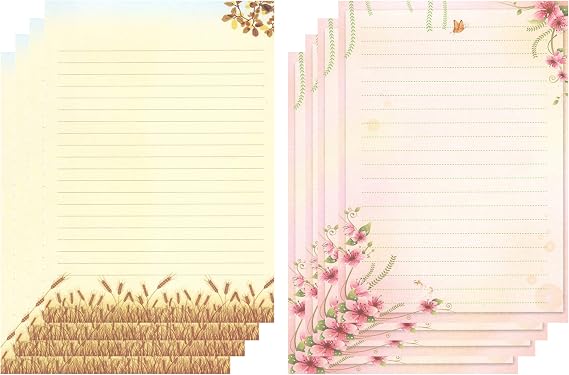 50 Writing Stationery Paper Set, Lined Stationery Paper for Writing letters, Floral Letter Writing Papers with lines for Invitations, Notes, 11.7x8.26'' Letterhead Papers, 2 Different Style