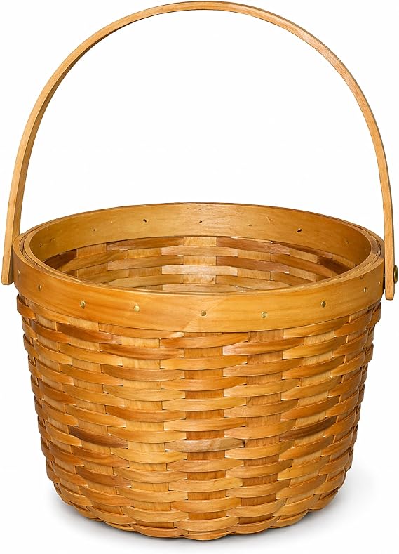 Vintiquewise Small Apple Picking Basket with Handle, Woven Wood Fruit Basket, Decorative Farmhouse Basket for Storage, Gifts, Fall Decor, and Seasonal Display