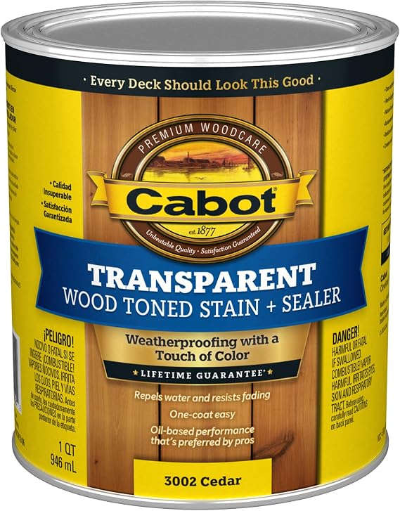 Cabot Transparent Wood Toned Stain + Sealer, Cedar, 1 Quart