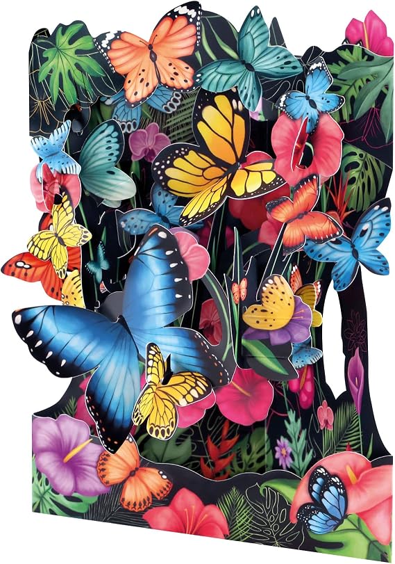 SANTORO Swing Card, 3D Pop Up Greetings Card, Pop Up Birthday - Tropical Butterflies - For Her, For Mum, For Birthday, For Anniversary