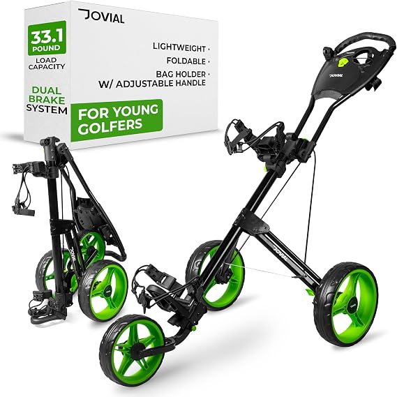 JOVIAL Foldable 3 Wheel Junior Golf Push Pull Cart with Aluminum Frame