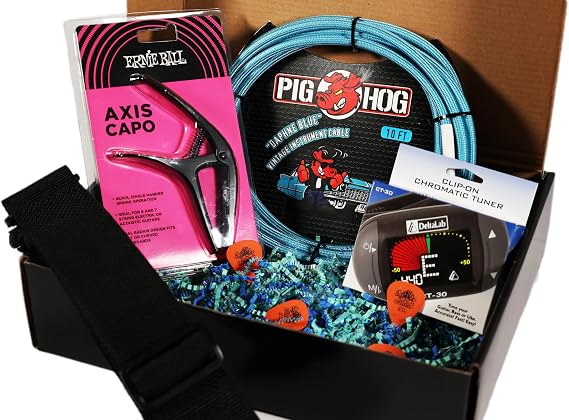Rockit Man Guitar Accessories Kit - Includes Guitar Strap, Capo, Chromatic Clip On Tuner & Dunlop Guitar Picks - Acoustic, Bass, Electric & Ukelele - Ideal Gift Set for Guitar Lover