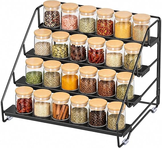 4 Tier Spice Rack Standing No Drilling Adjustable Black Width 34 cm