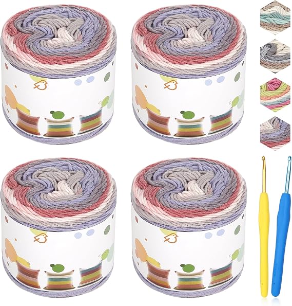 Katech Gradient Cake Yarn for Crocheting and Knitting - Ombre Yarn with Vibrant Colors, Soft Cotton Yarn - Perfect for Scarves, Shawls, Blankets and Garments