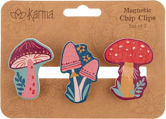 Karma, Magnetic Shaped Potato Chip Bag Clips - Colorful and Fun Bag Clips for Food and Storage - One Size, Mushroom